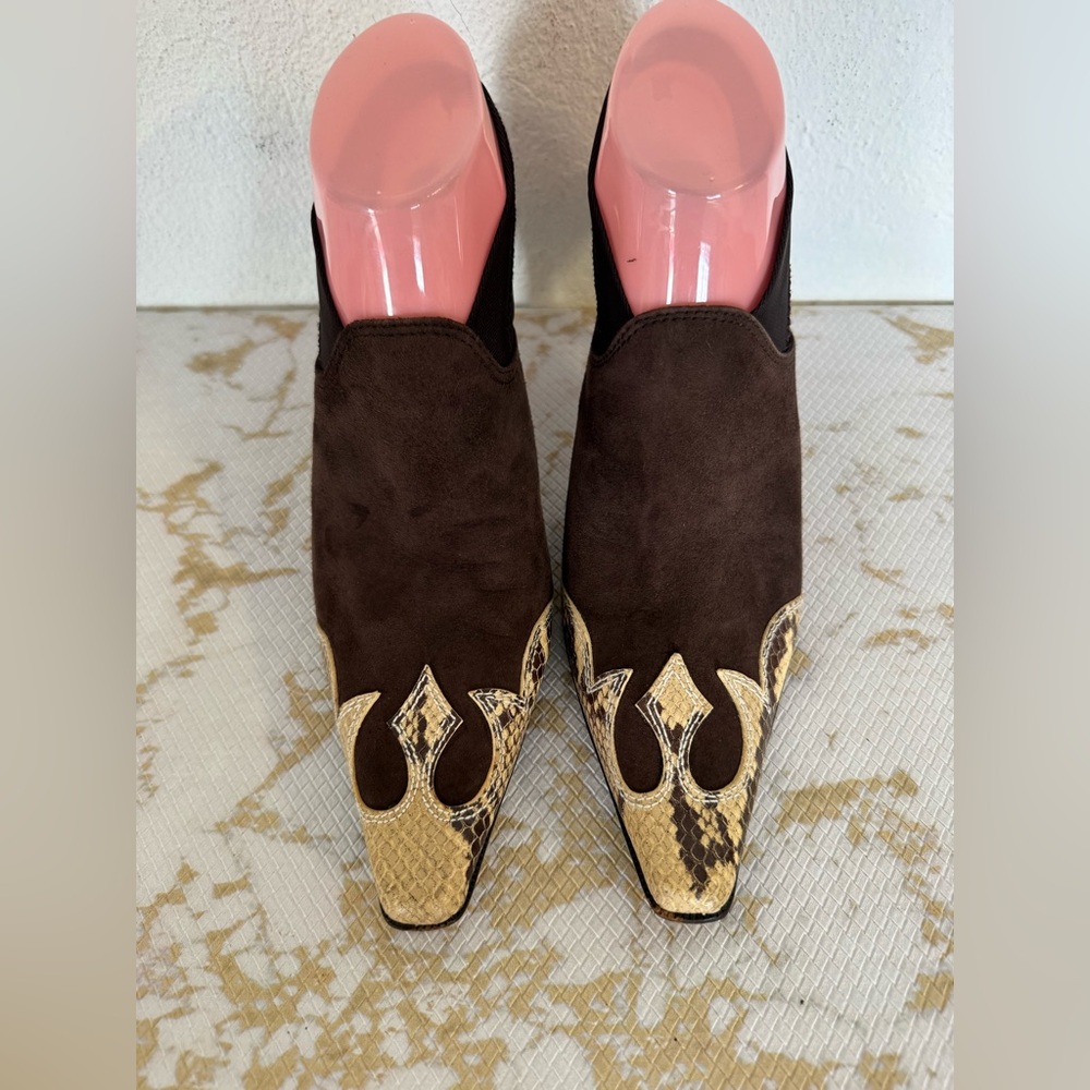 🔥🔥FINAL CLEARENCE🔥🔥 DONALD J PLINER Brown Suede Leather Snake Print Shoes - Picture 4 of 8